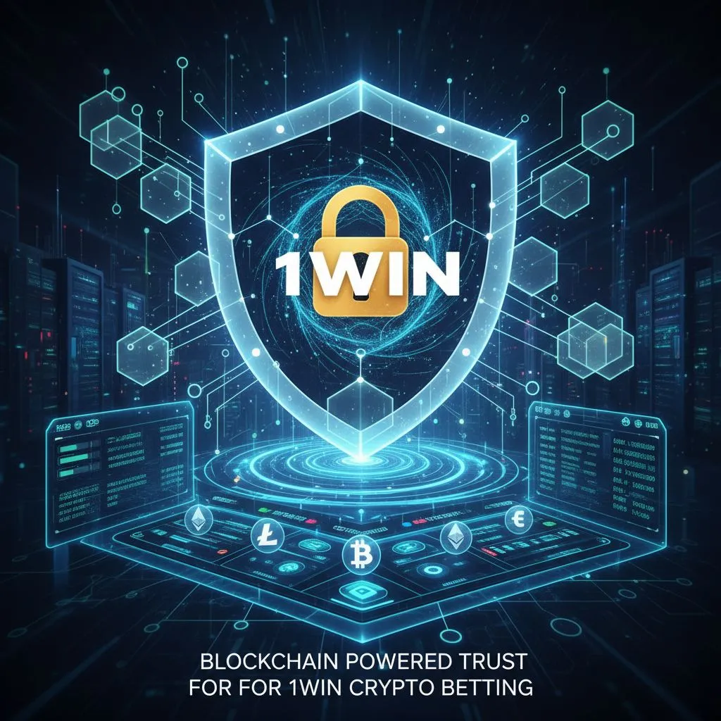 Depiction of blockchain transparency and enhanced security features creating a stronger trust model for 1win crypto betting. 